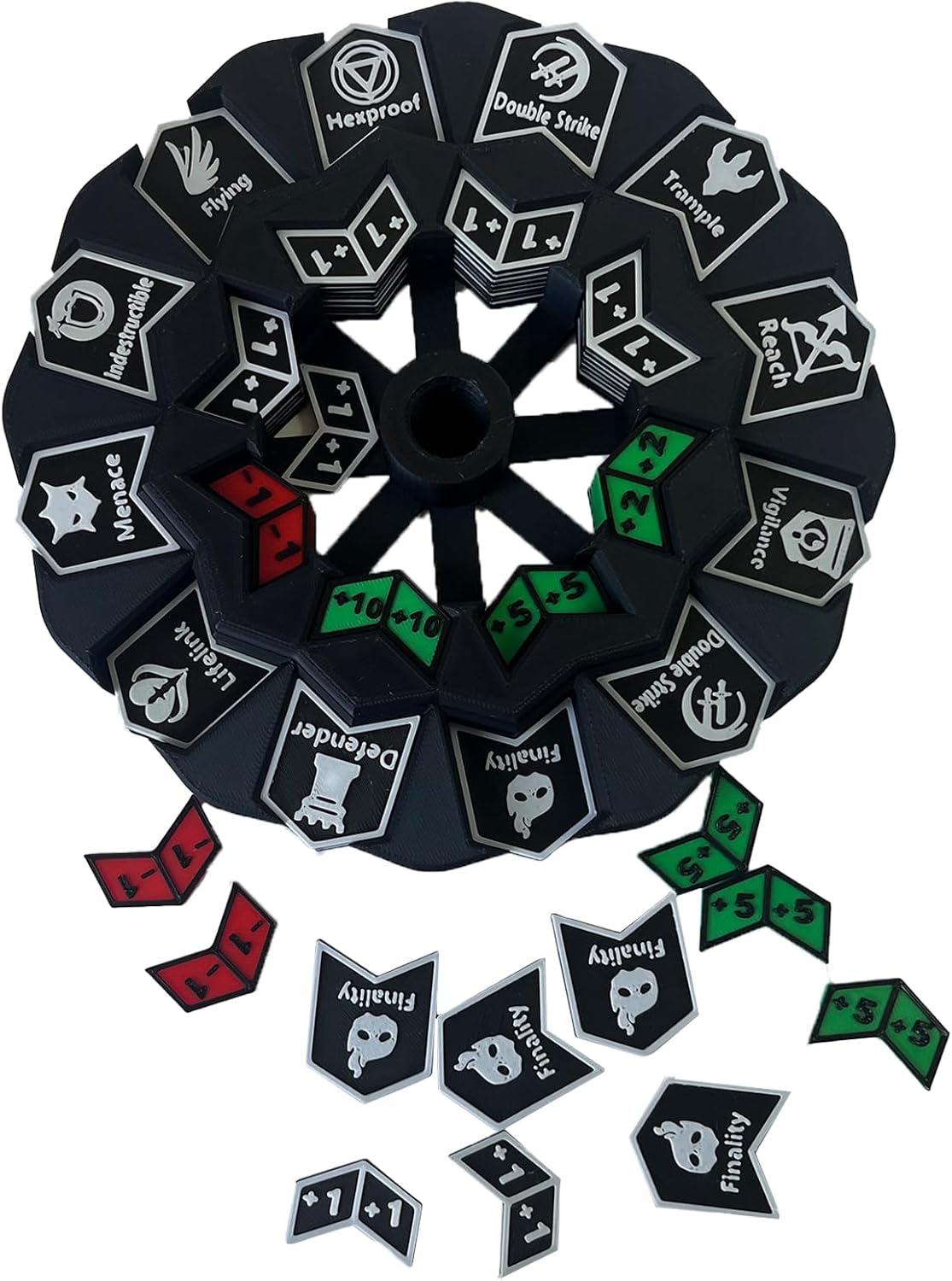 MTG Abilities Keywords Counter Wheel, Black Token Tracker 7.5 inch Diameter,123-Piece Keyword and Life Counter Bulk Tokens MTG, TCG, Cards Gaming Accessories