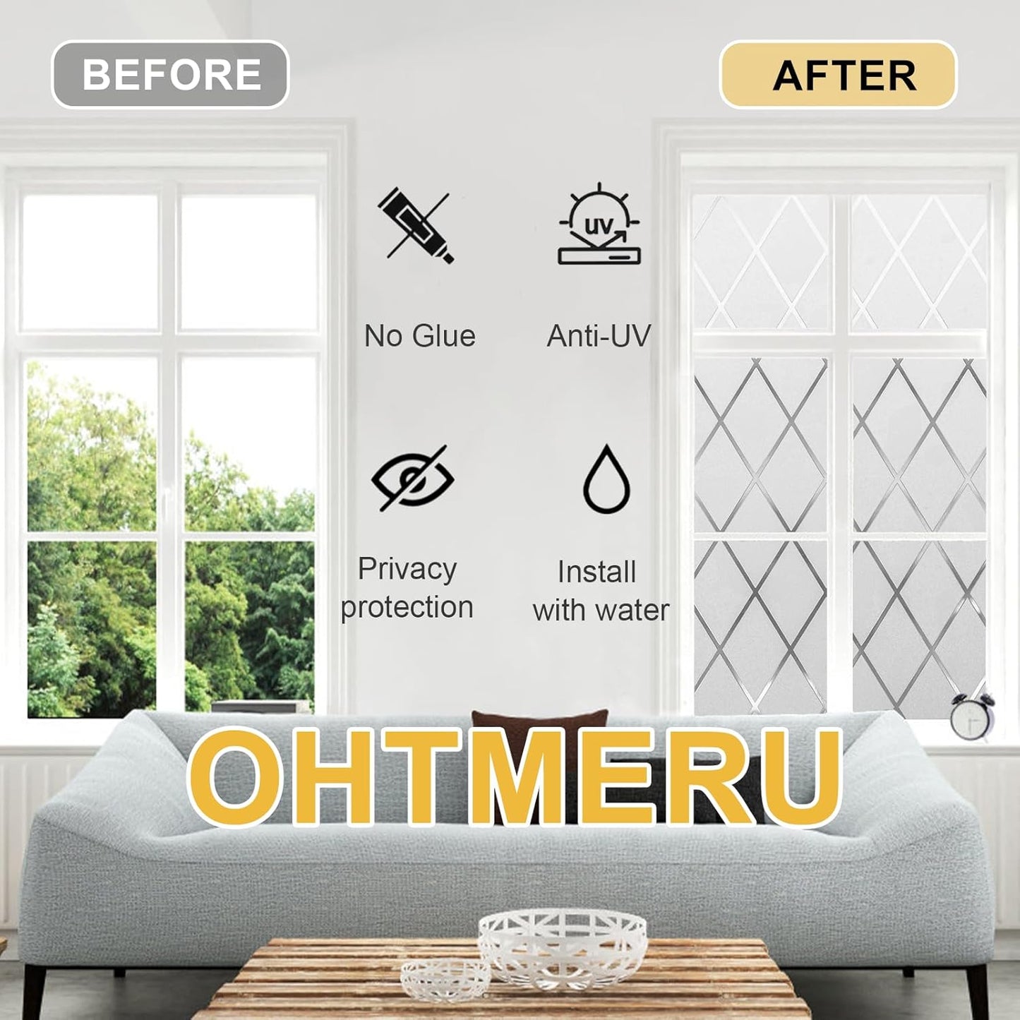 Window Privacy Film Decorative for Front Door, Bathroom Static Cling Stained Glass Sticker Opaque Heat Control UV Blocking Non-Adhesive for Home,Grid 35.4 x 78.7 inches