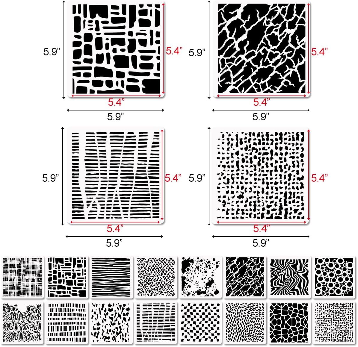 16 Pcs Layering Stencils for Painting, 6"x6" Mixed Texture Bubble Dot Waves Stone Crackle Splatter Geometric Stencils for Painting on Card Canvas, Mix Media Spray Paint Templates