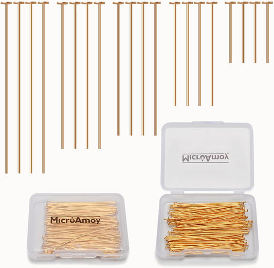 100pcs 18K Gold Filled Flat Head Pins Non Tarnish Craft Earring Bracelet Jewelry Making Accessories Supplies (70mm (2.75in), Gold-Flat Head Pin)