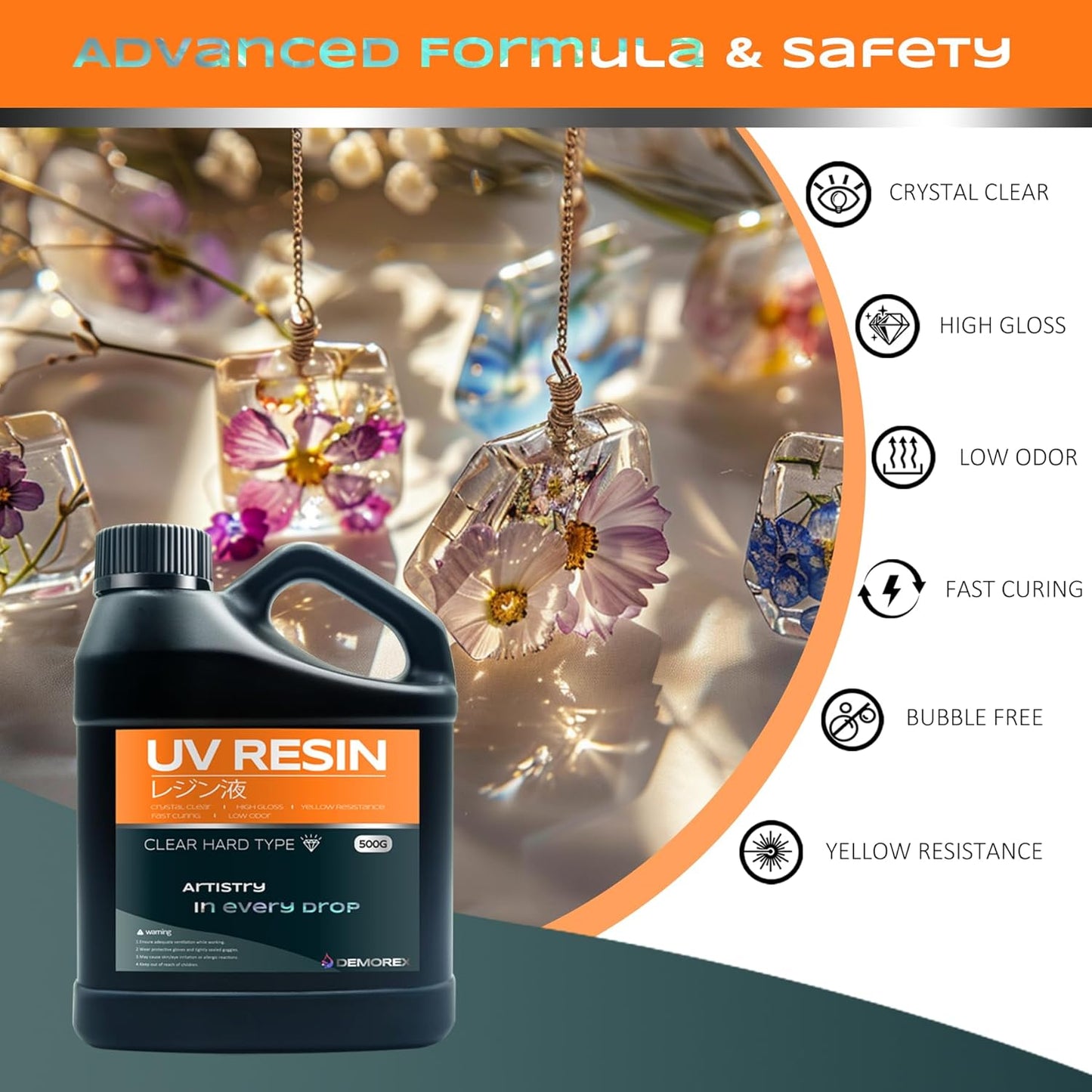 UV Resin 500g, Upgrade UV Resin Kit, Low Odor Crystal Clear Epoxy, Fast Cure Resin for Jewelry Making, Molds, DIY Craft Decoration, Bonding, Casting and Coating