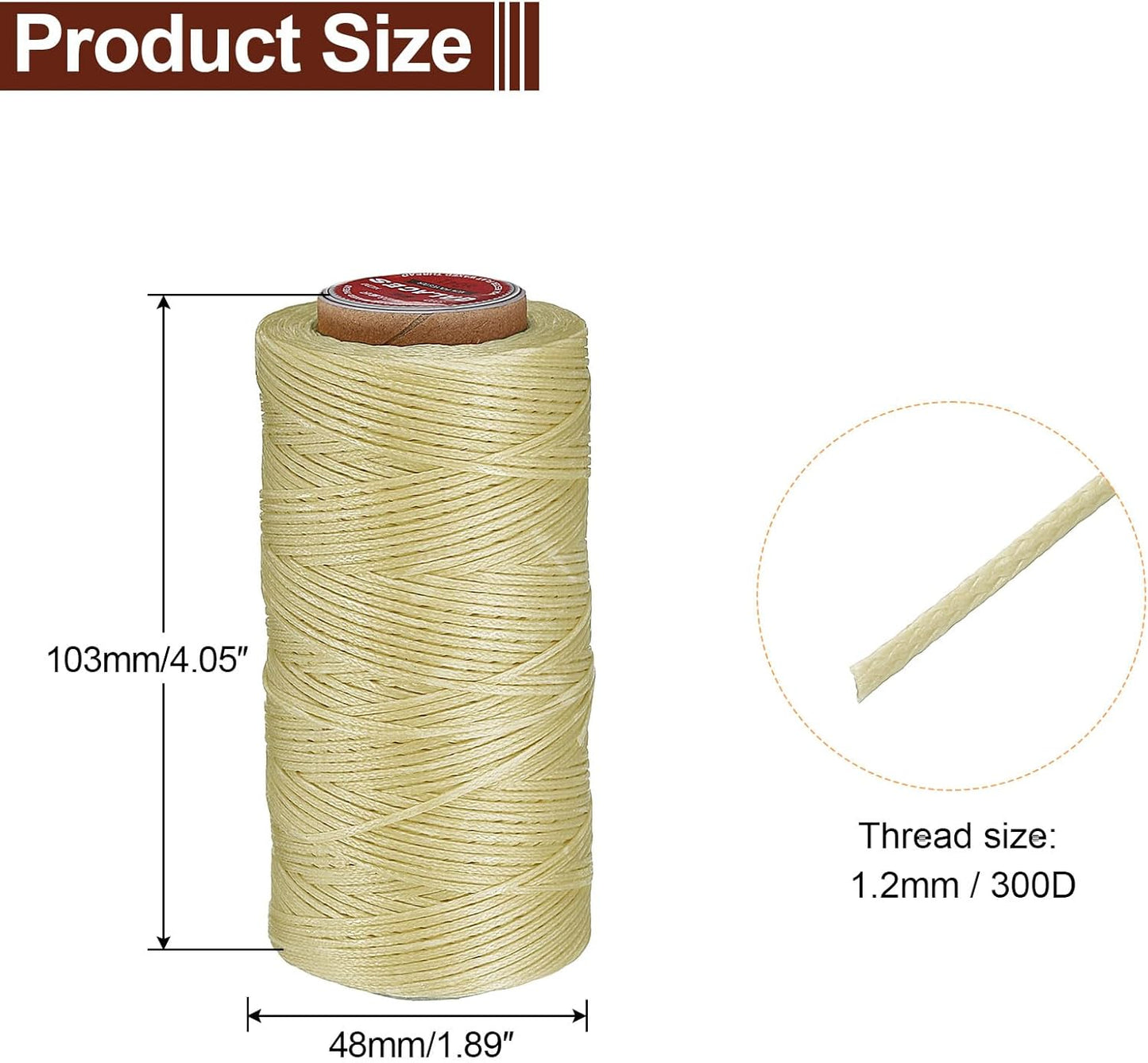 uxcell Flat Leather Sewing Waxed Thread, 140m / 153 Yards Polyester Wax String, 300D Wax Stitching Cord for Leather Crafts, Bookbinding, Bracelets Braided, Apricot