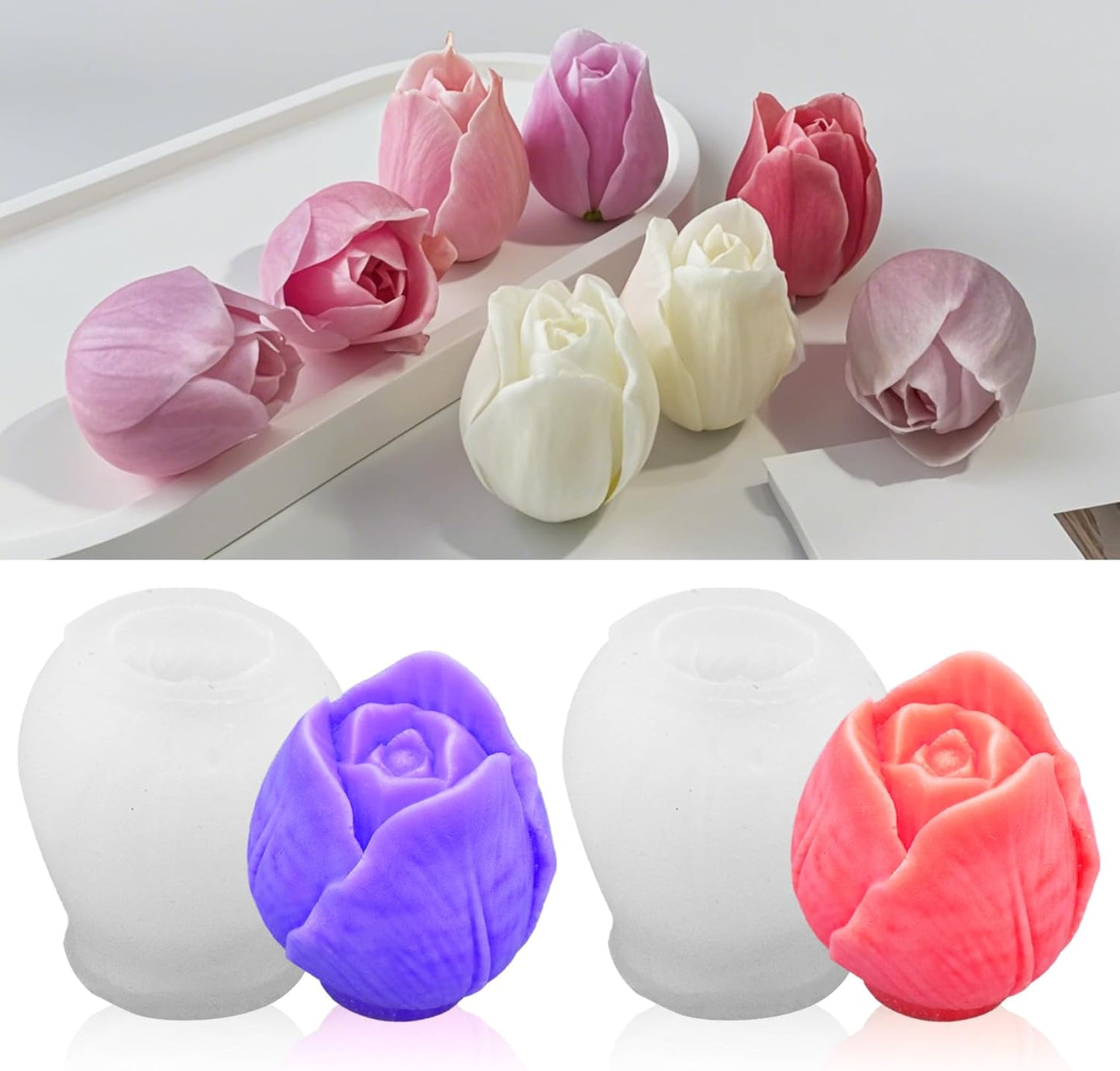 2Pcs Tulip Silicone Candle Flower Wax Mold Silicone for Candles Resin Making Molds Moldes De Silicona para Hacer Velas Artesanales De Silicona,for Making Mothers Day Gifts for Mom Daughter