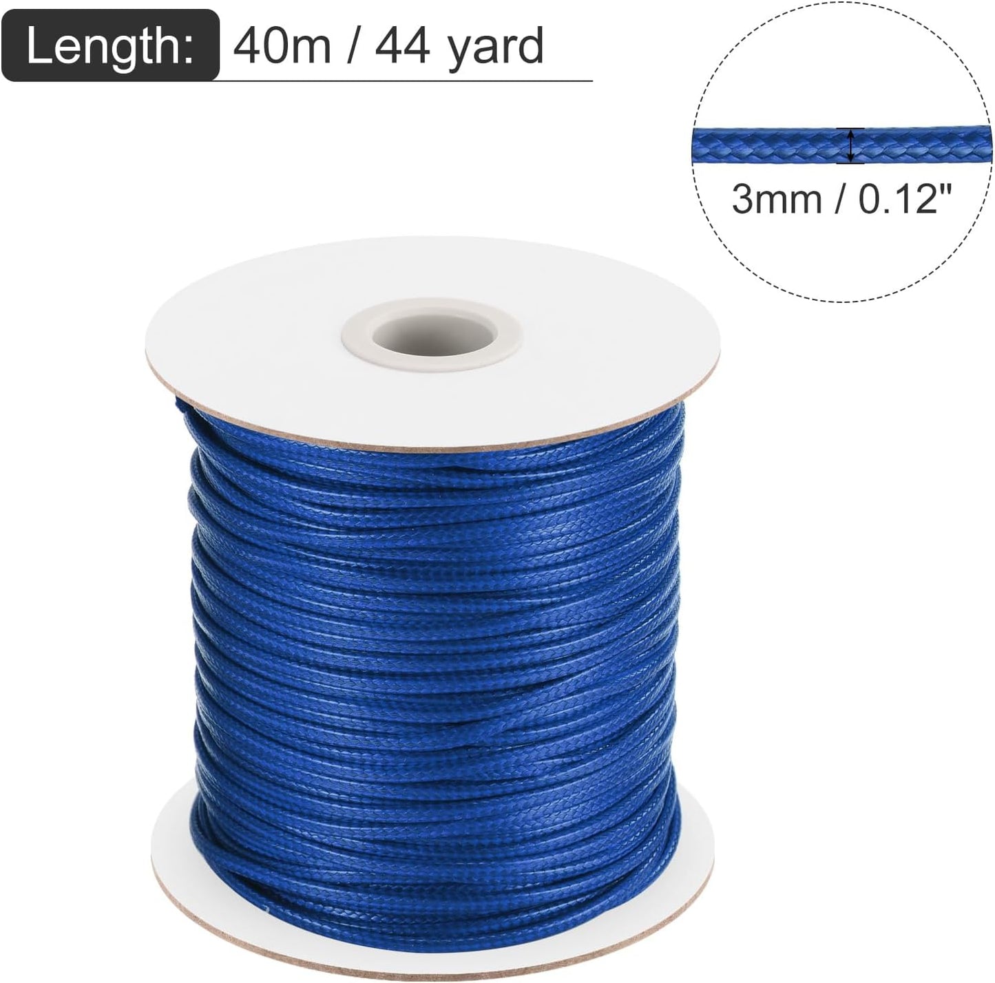 MECCANIXITY Waxed Cord 3mm Waxed Polyester Cord 44 Yard Wax String for Bracelet Making, Necklaces, Beading, Jewelry Making and DIY Crafts(Dark Blue)