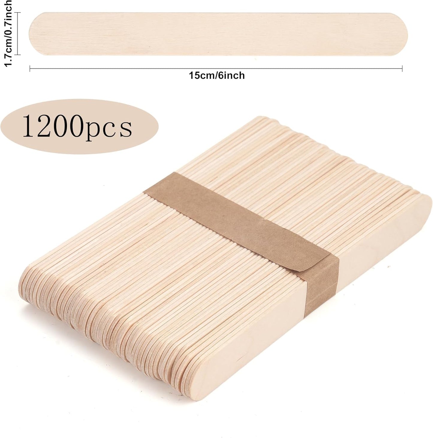 1200 Pieces Jumbo Wooden Craft Sticks, 6 Inch Multi-Purpose Wood Popsicle Craft Sticks Ice Cream Sticks, Small Ice Pop Sticks for Waxing, Stirring, Craft Project, Tongue Depressor, Plant Labels