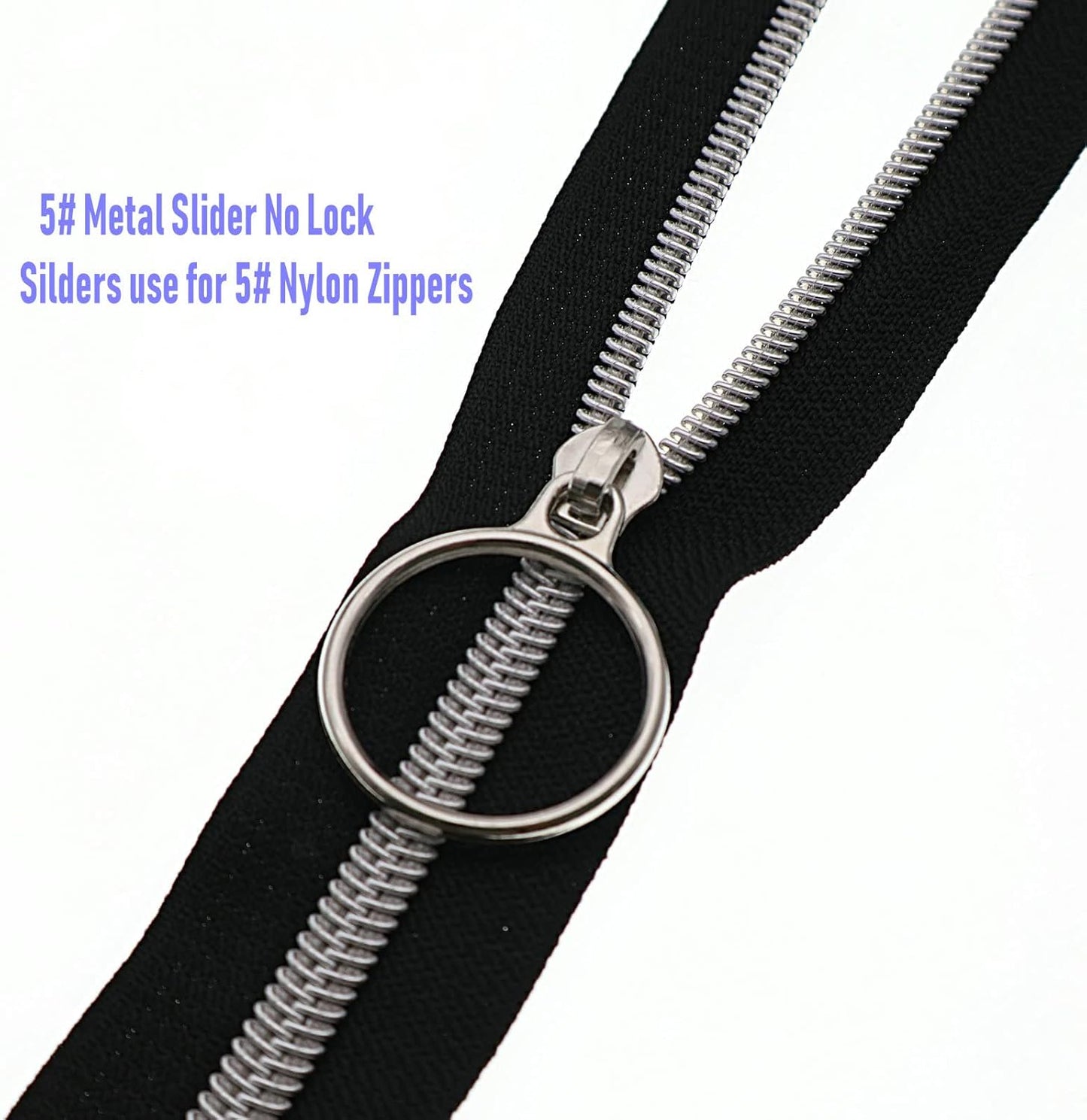 Leekayer #5 Silver Metallic Nylon Coil Zippers by The Yard Bulk 10 Yards Black Zipper Tape with 25pcs Silver Sliders for DIY Sewing Tailor Craft Bag(Black)