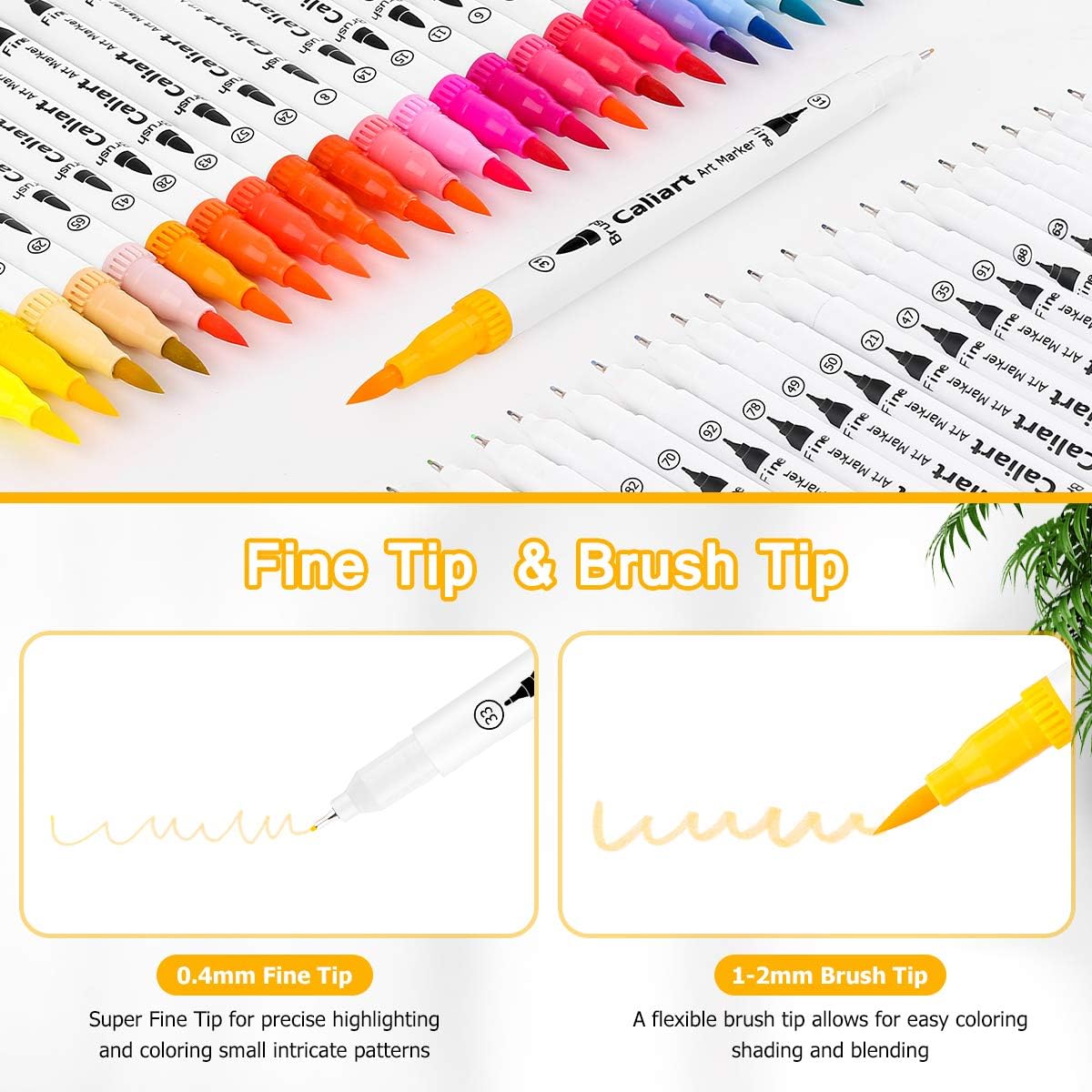 Caliart 72 Colors Double Tip Brush Pens Art Markers, Artist Fine & Brush Pen Coloring Markers for Adult Book Cards Drawing Craft Kit Teacher Office Supplies