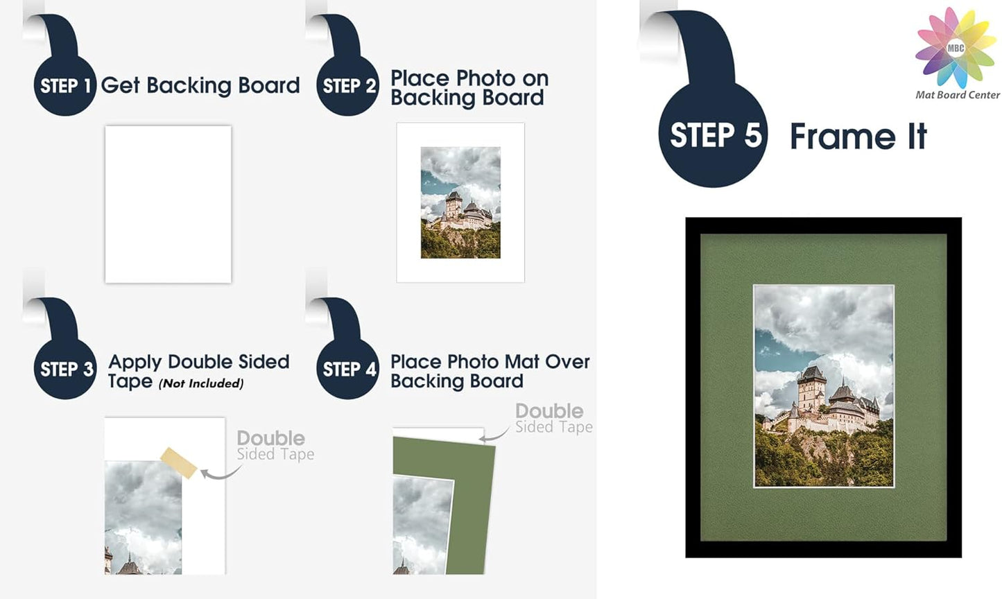 Mat Board Center, Pack of 10, 8x10 for 5x7 Rock Garden Color Mats - Bevel Cut, Acid Free, 4-ply Thickness, White Core - for Pictures, Photos, Framing