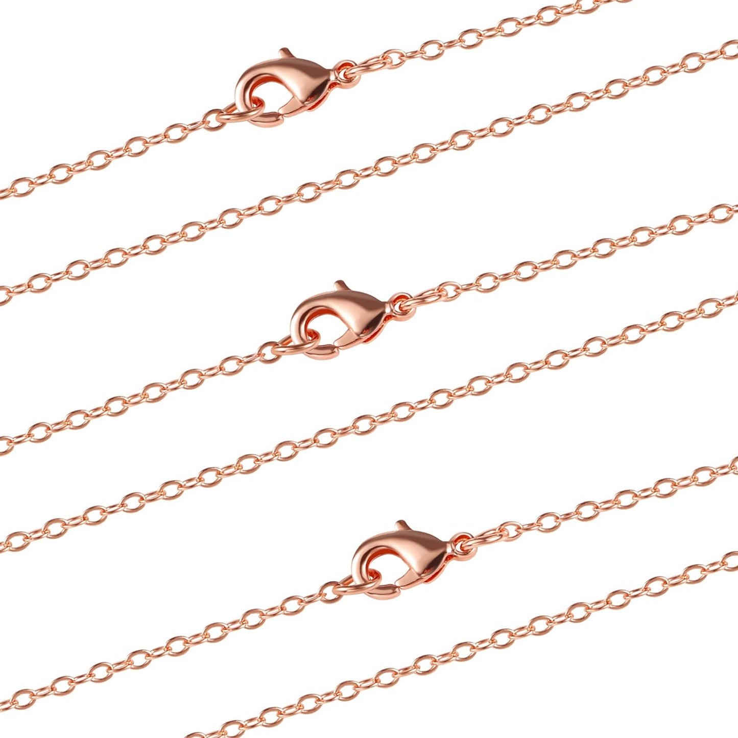 ALEXCRAFT Wholesale 12PCS Rose Gold Plated Solid Brass Chain Finished Flat Cable Chains Bulk for Jewelry Making (26"(2.0MM)