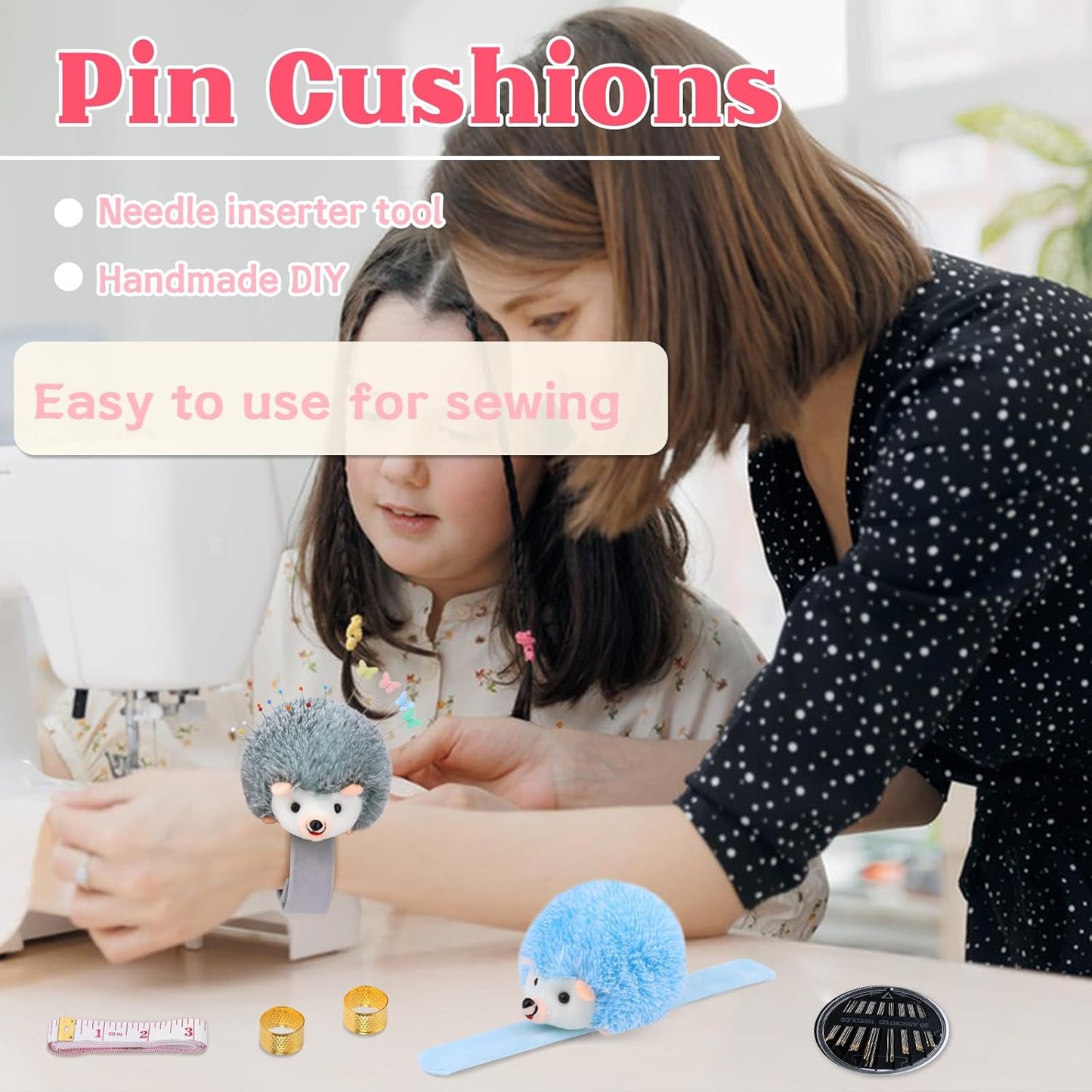 UzecPk Wrist Pin Cushion Kit, Sewing Products Including 2 Wrist Pin Cushion, 50Pcs Sewing Needles, Seam Ripper, Thimble, Scissors, and Soft Tape Measure for Sewing and Quilting DIY Projects
