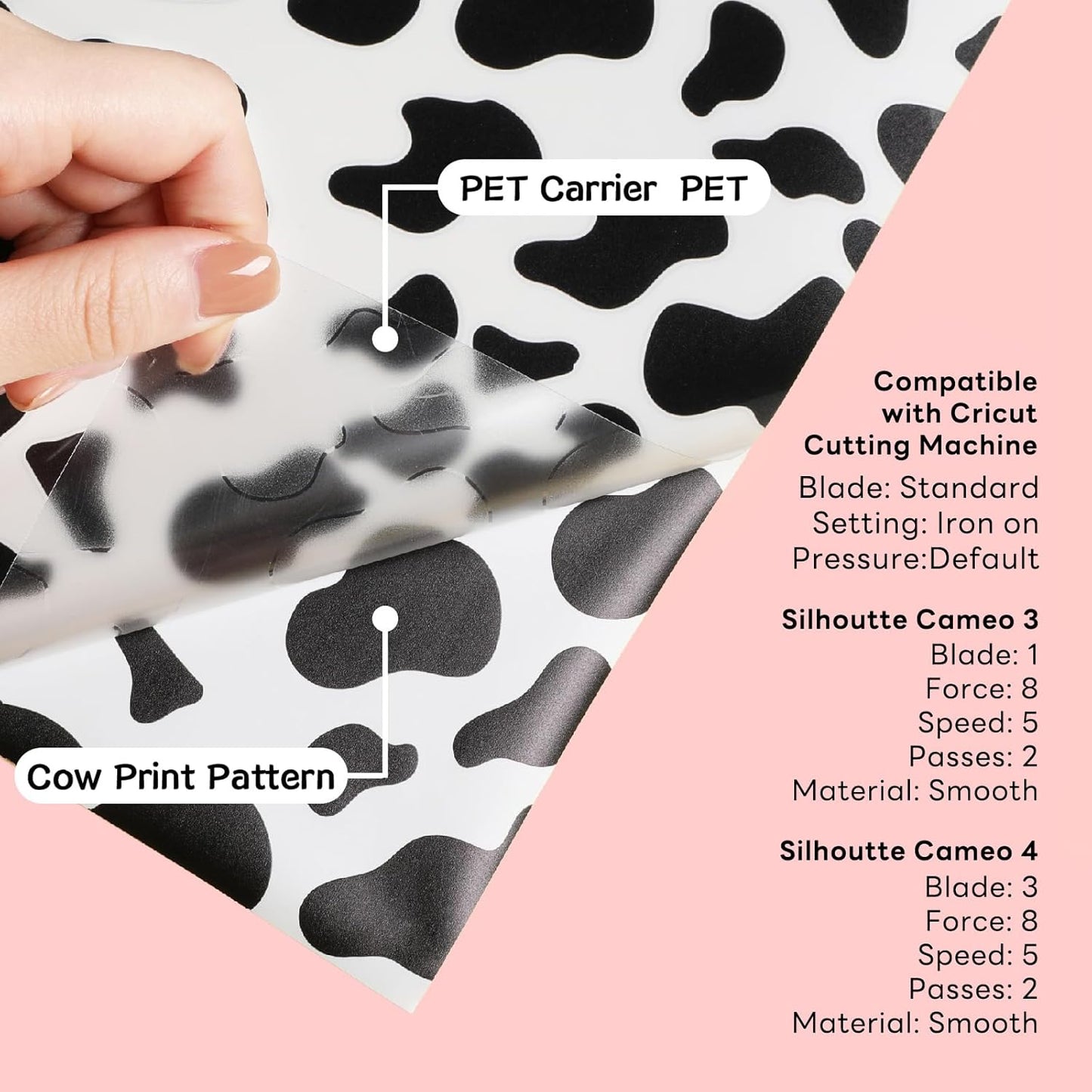 HTVRONT Cow Print HTV Vinyl - 12" x 8ft Cow Printed Animal Pattern Iron on Vinyl Cow Printed Heat Transfer Vinyl for Shirts - Easy to Cut & Weed for Heat Vinyl Design