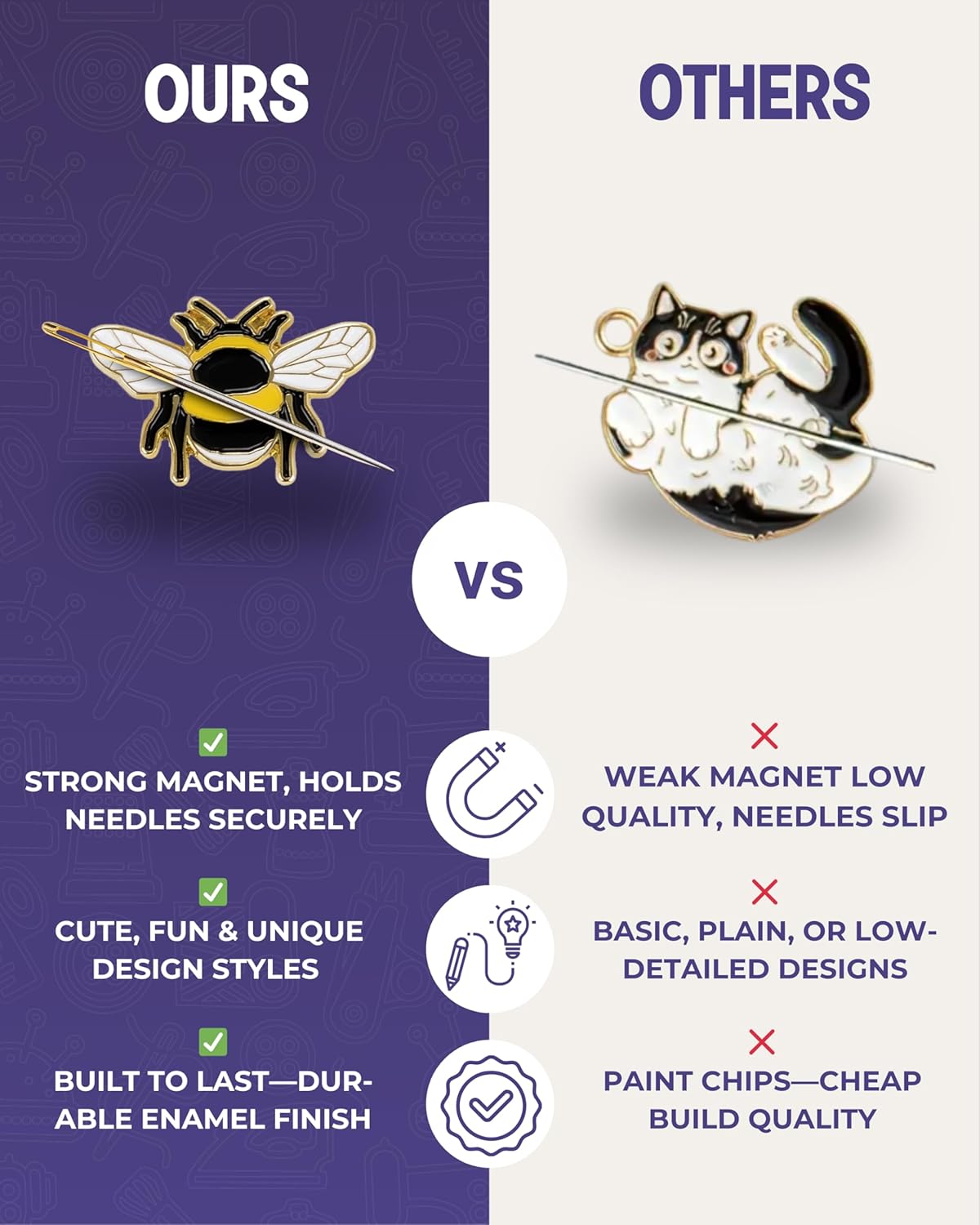 The Quilted Bear Needle Minder - Needle Minder Magnet for Keeping Sewing & Embroidery Needles, Cross Stitch Needles Safe - Stress Free Stitching Cross Stitch Supplies & Embroidery Supplies (Bee)