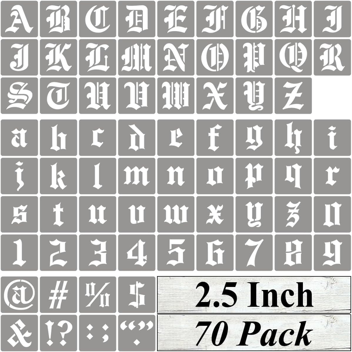 2.5 Inch Alphabet Letter Stencils for Painting - 70 Pack Old English Letter Stencil Templates with Numbers and Signs for Painting on Wood, Reusable Letter Stencils for Chalkboard Wood Signs & Wall Art