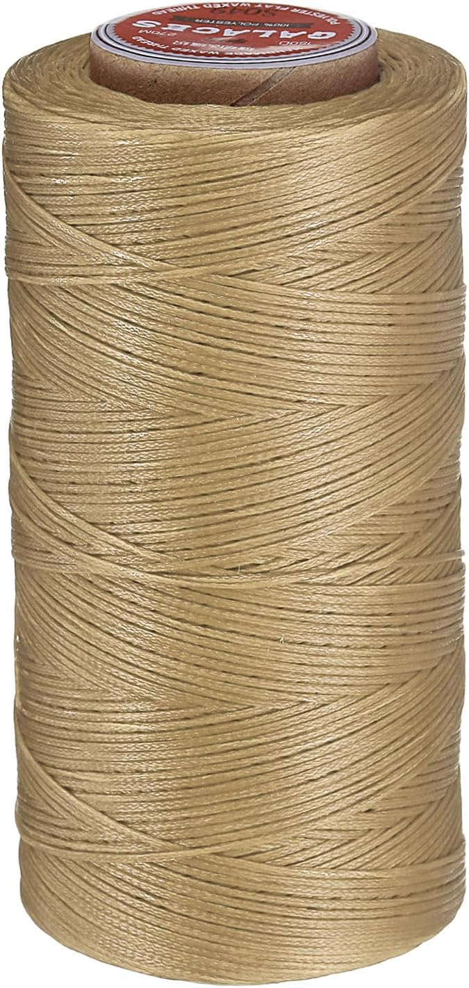 uxcell Flat Leather Sewing Waxed Thread, 270m / 295 Yards Polyester Wax String, 150D Wax Stitching Cord for Leather Crafts, Bookbinding, Bracelets Braided, Sand Yellow
