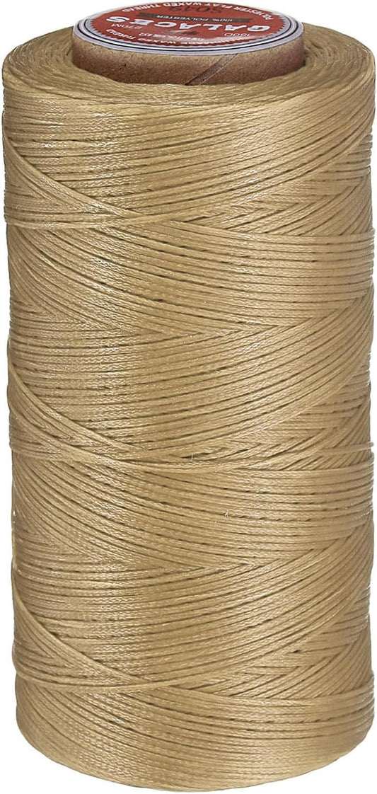 uxcell Flat Leather Sewing Waxed Thread, 270m / 295 Yards Polyester Wax String, 150D Wax Stitching Cord for Leather Crafts, Bookbinding, Bracelets Braided, Sand Yellow
