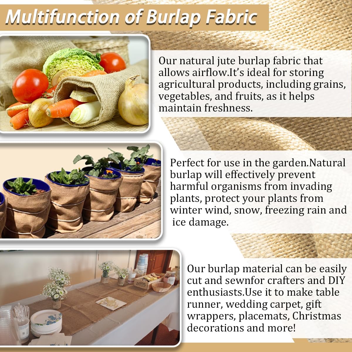 Burlap Fabric Roll, 40" x 15 Feet Burlap Garden Fabric Natural Jute for Decorations, Crafts, Weddings, Table Runner, Landscaping, Plants & Tree Covering