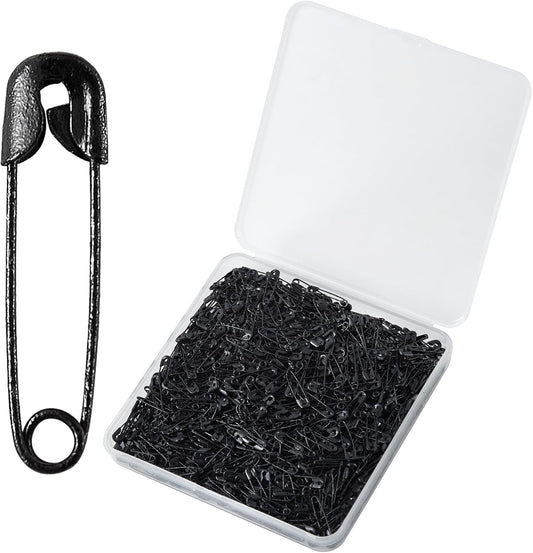 1000PCS Safety Pins, 0.75In/19mm Small Fastening Pins, Rust Resistant Nickel Plated Steel Set for Crafting, Sewing, Jewelry Making Fabric, Rimming Fastening Clip Button for Garment Hang Tag (Black)