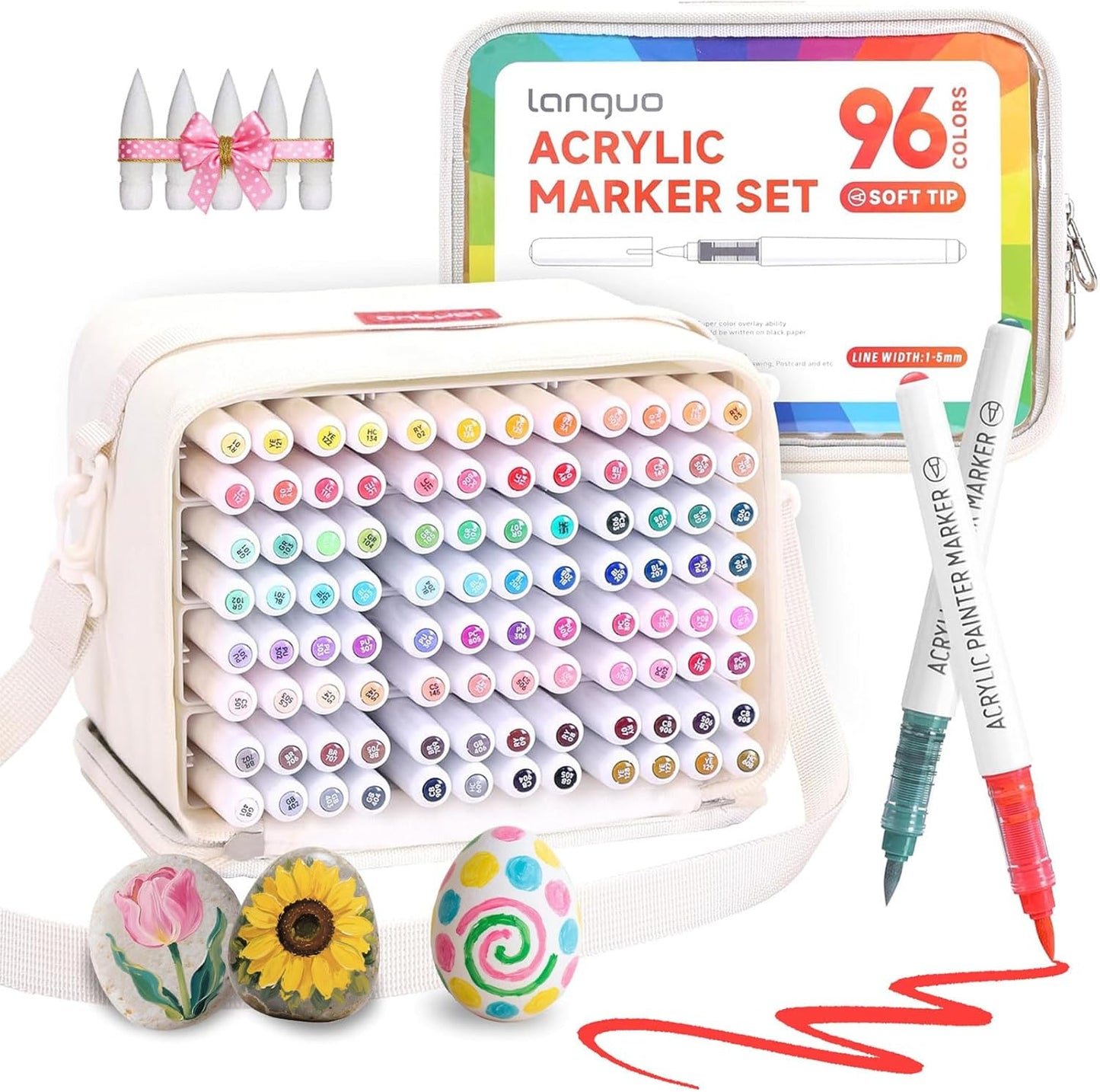 96 Color Acrylic Paint Markers Set – Brush Tips, Quick Dry Permanent Markers for Rock, Egg, Wood, Fabric, Glass, DIY Crafts, Waterproof Fabric Paint Markers for Adult Coloring Books No Bleeding