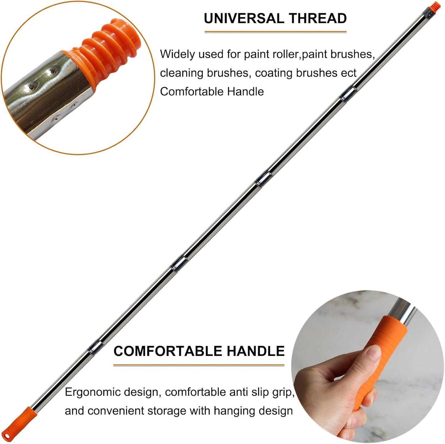 3 PCS Total 4 Ft Extension Pole, Paint Roller Stainless-Steel Threaded Splicing Extension Poles for Hand Drywall Sander Wall Cleaning and Polishing Paint Roller Brushes