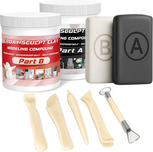 Epoxy Sculpt Clay, Self-Hardening Model Magic Sculpt Epoxy Clay, A&B 2 Part Epoxy Putty, Modeling Compound Sculpting Clays for Sculpting, Modeling, Repairing, Filling, Building, 1 Pound, Natural