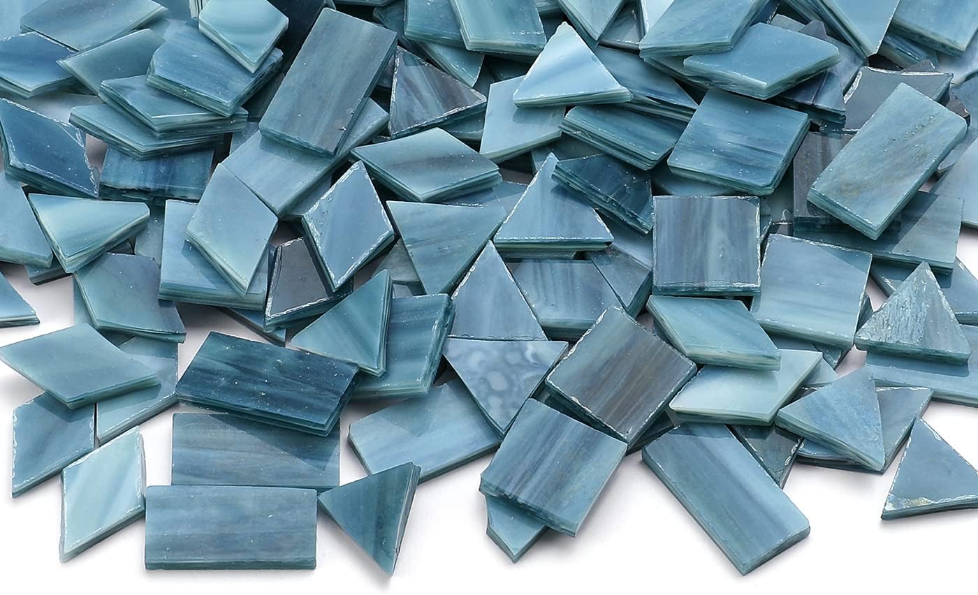 Lanyani Glass Mosaic Tiles - Mixed Colorful Shapes (Square, Rectangle, Diamond, Triangle) - 200 Pieces - Grey