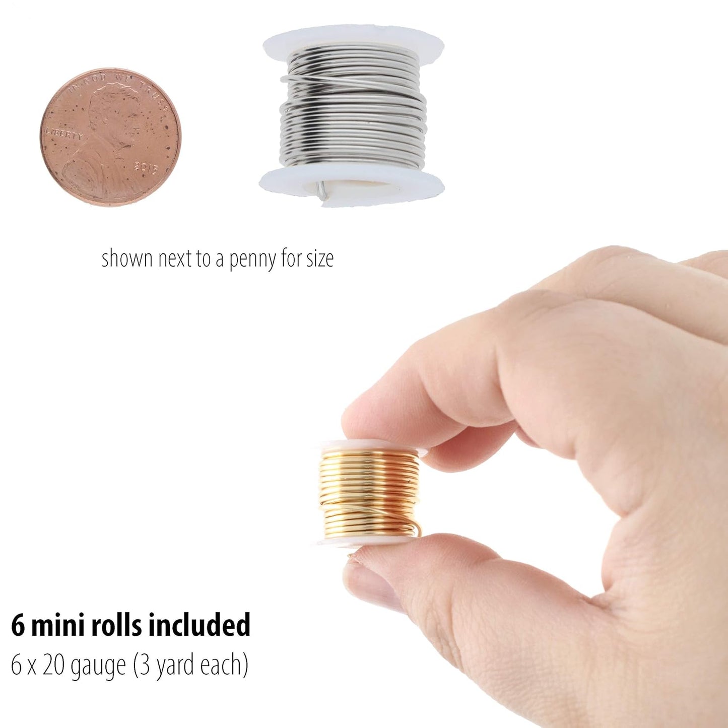 The Beadsmith Craft Wire Assortment - Tarnish-Resistant Copper Wire for Jewelry Making, 6-Pack, 0.75-Inch Mini Spools, 3 Yd Each, 20-Gauge, Assorted Colors, Medium Temper