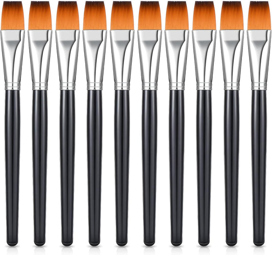 Zonon 10 Pcs 3/4 Inch Flat Paint Brushes Acrylic Painting Craft Accessories Small Watercolor Paint Brushes Bulk for Adult Artist Detail Oil Canvas Face(8.1 x 0.9 x 3/4 Inch,Black)
