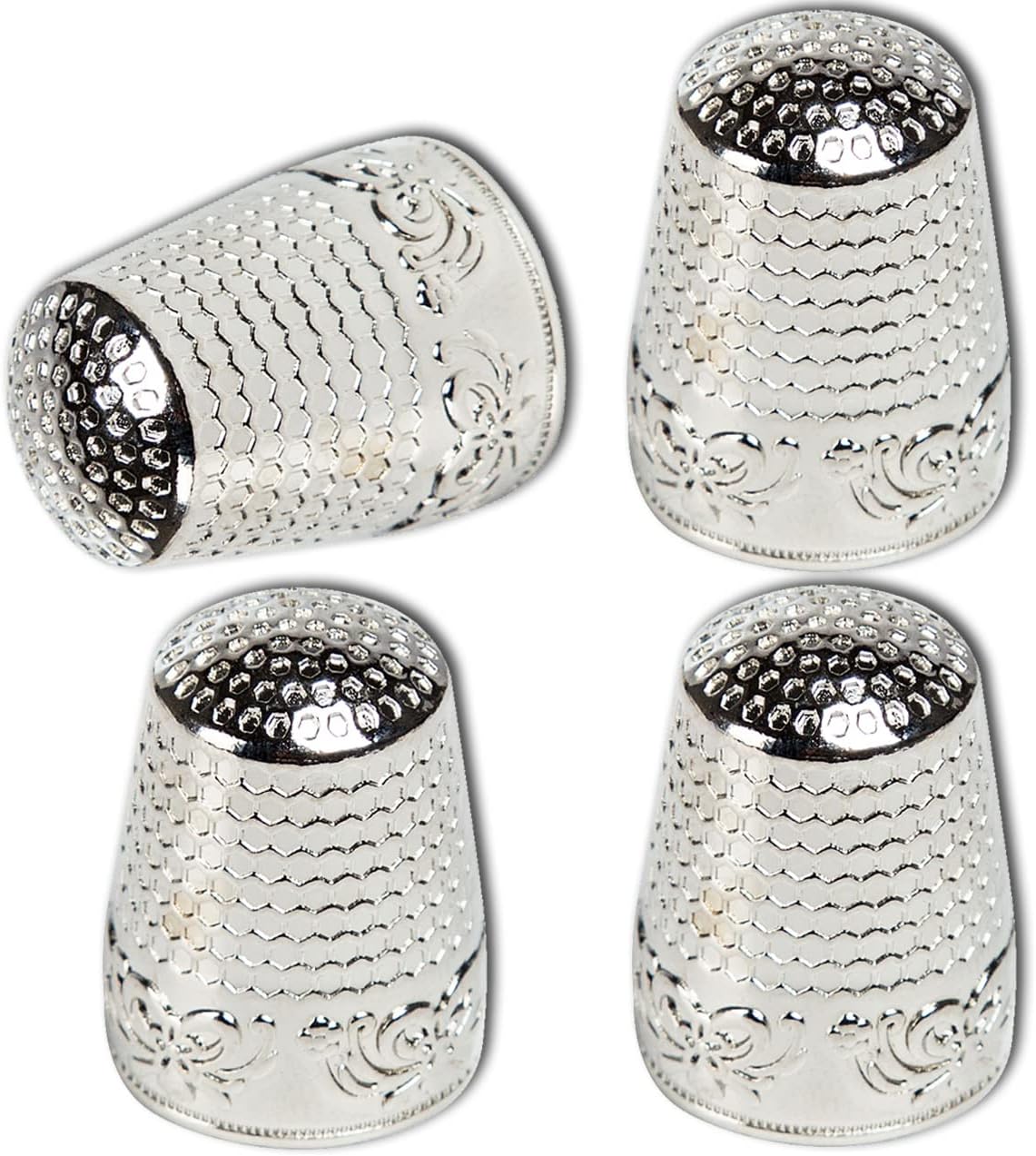 ZESION 4Pcs Sewing Thimbles, Metal Thimbles for Hand Sewing Finger Protector, Quilting Craft Accessories for Knitting Needlework DIY Tools, Silver