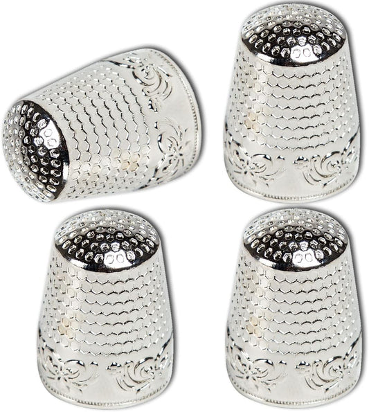 ZESION 4Pcs Sewing Thimbles, Metal Thimbles for Hand Sewing Finger Protector, Quilting Craft Accessories for Knitting Needlework DIY Tools, Silver