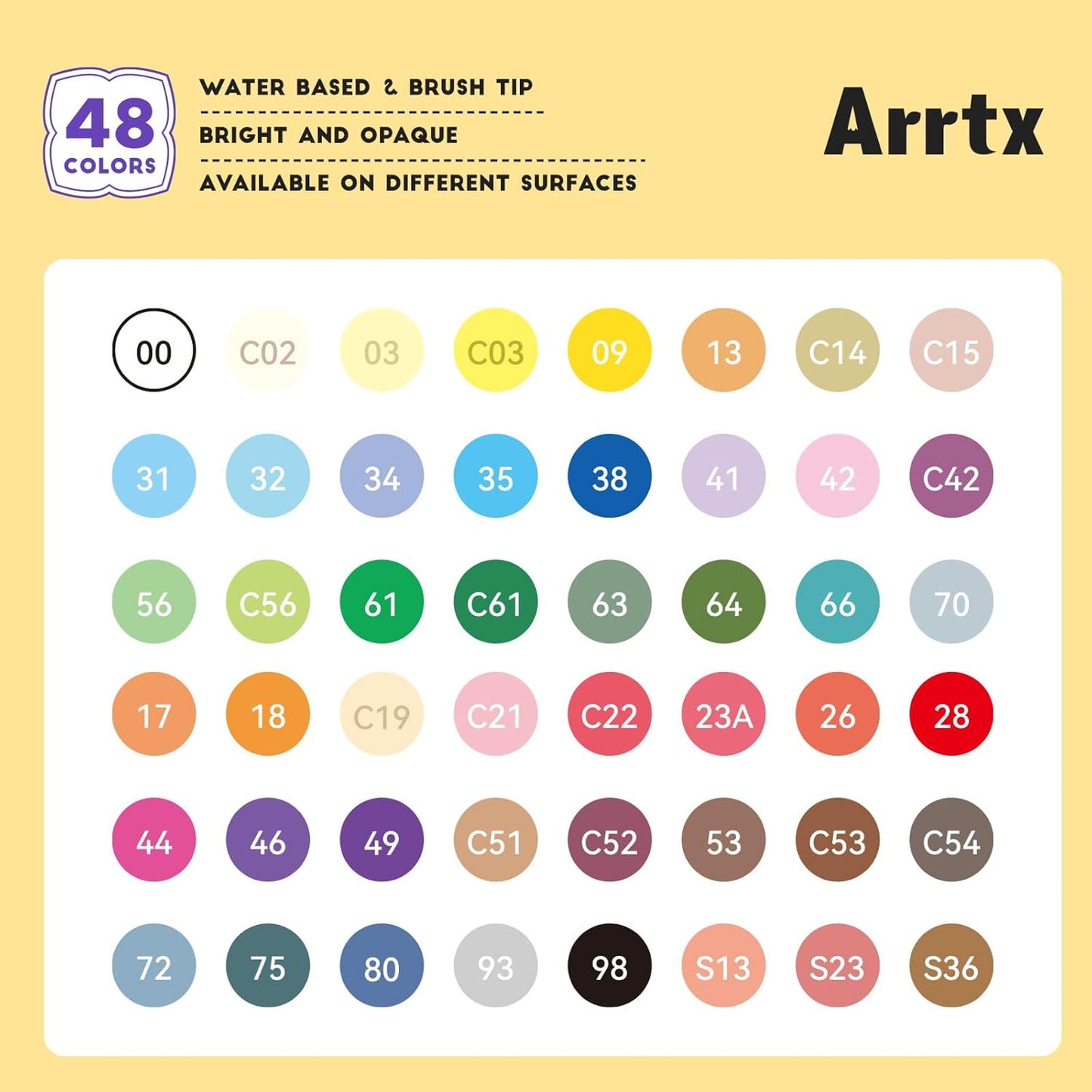 Arrtx 48 Colors Acrylic Marker, for Rock Painting, Extra Brush Tip Markers Paint Pens, Art Supplies, Fabric Paint, Art Markers, Waterproof Paint DIY Crafts Making& 48E