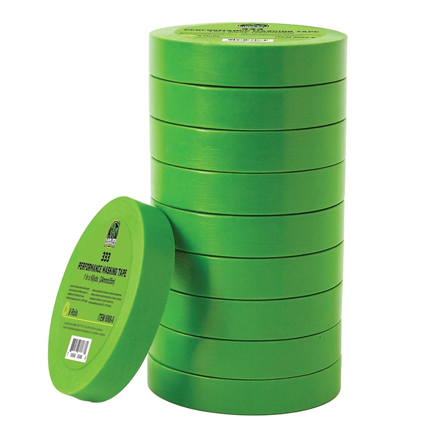 LAUCO DINOGREN High Performance Green Masking Tape for Car Paint, Detailing, & Auto Body - Heat & Water Resistant, Multi-Purpose (1 Inch x 60 Yards, 9 Rolls/Pack)