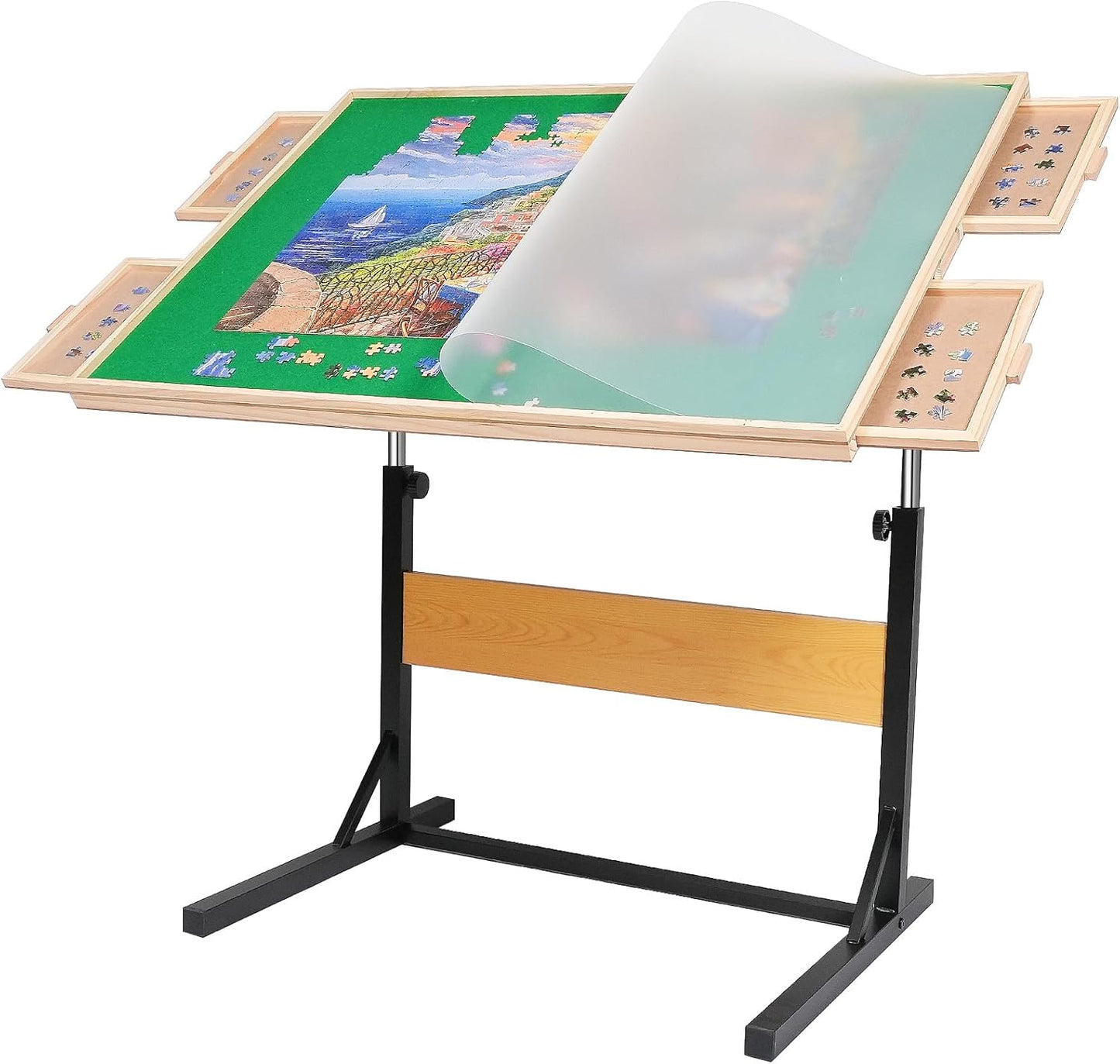 2000pcs Puzzle Table with Legs,40.16"x28.5"Wooden Jigsaw Puzzle Board with 4 Drawers & Cover,Height Adjustment & Weight optimization