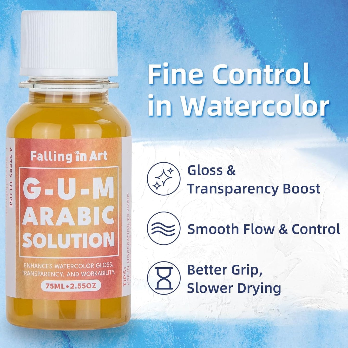 Falling in Art Gum Arabic Solution, Gum Arabic Liquid for Watercolor Painting, 2.5 Oz Bottle