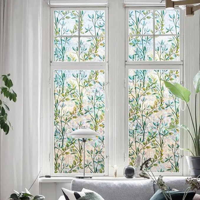 Finnez Window Privacy Film 3D Static Cling Window Film, No Glue Heat Control & 96% UV Blocking for Home Office, Decorative Frosted Glass Cover 11.8 Inch x 6.5 Feet