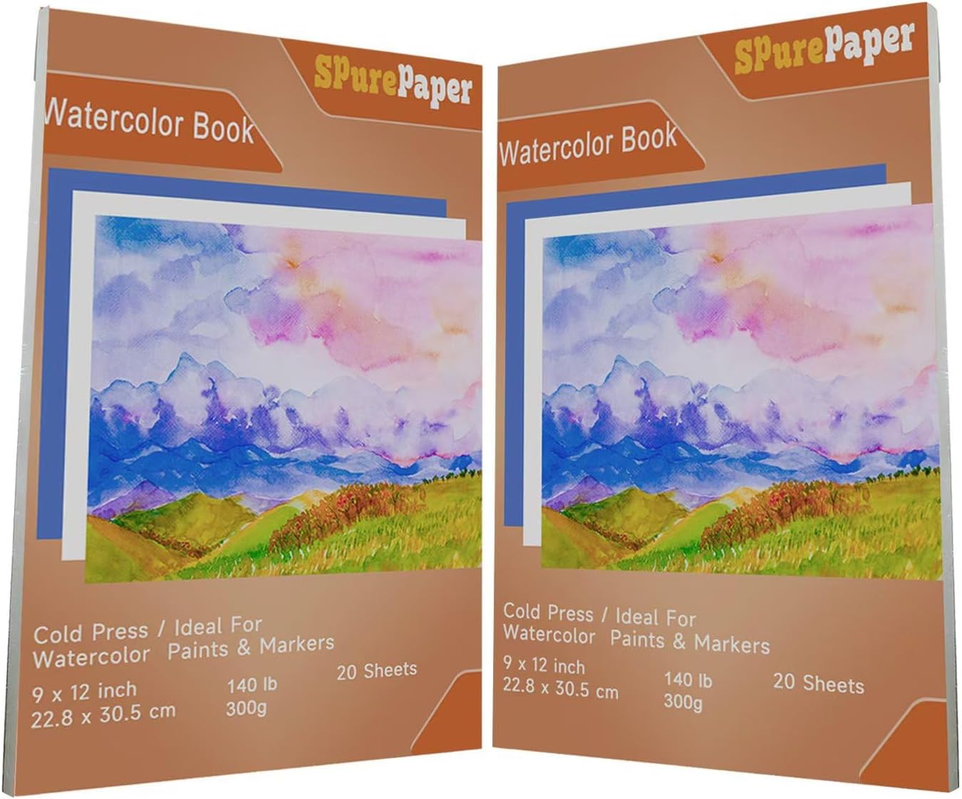 Cotton Watercolor Paper Pad 2 Pack, 9x12 Inch Water Color Paper 140lb/300gsm, Acid-Free Cold Press Textured 40 Sheets for Painting, Drawing, Mixed Media Art Supplies for Artists, Students, Beginners