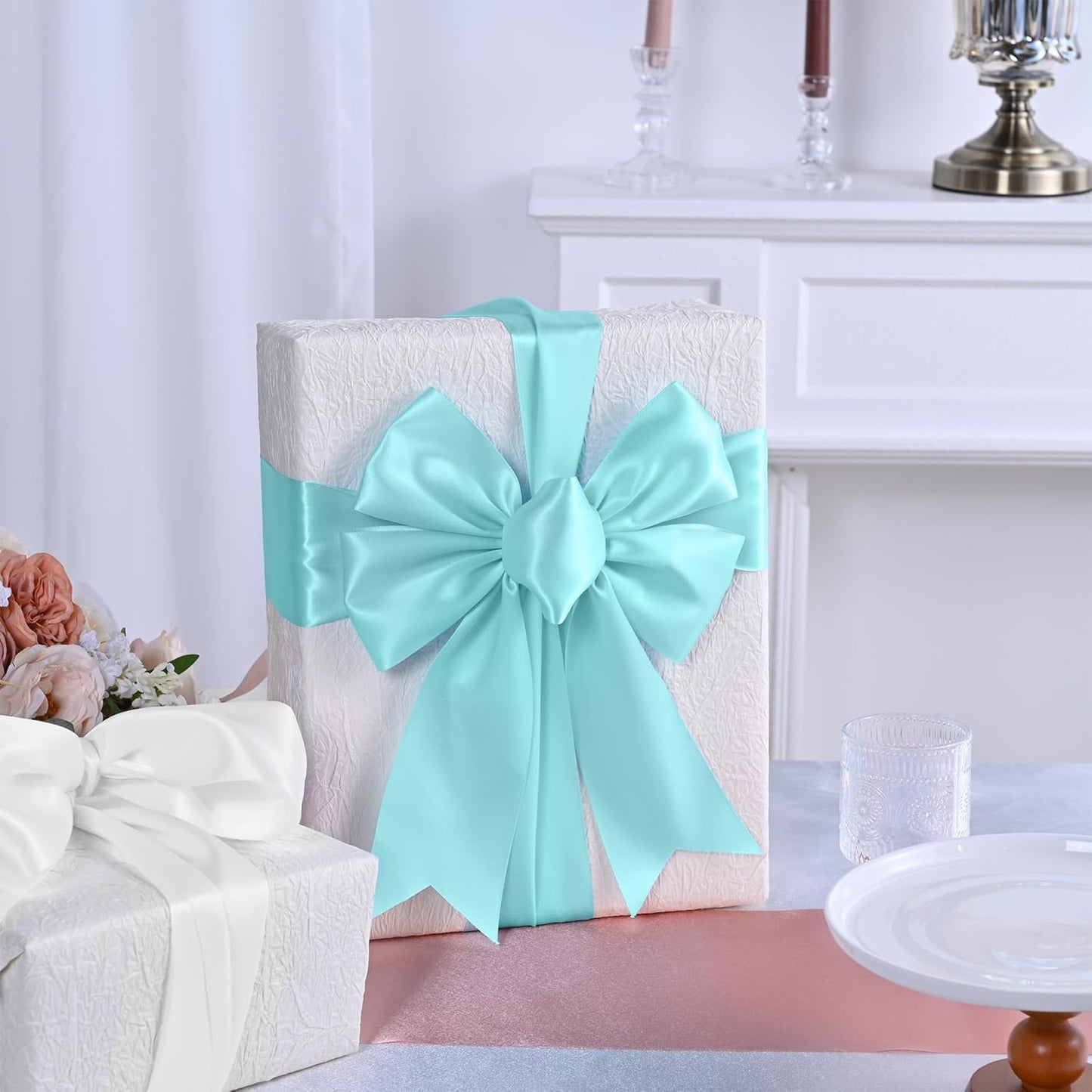 Lt Blue Satin Ribbon 3 Inch X 15 Yards Solid Color Double Faced Ribbons Perfect for Crafts Wedding Decor Bow Making Arts Sewing and More