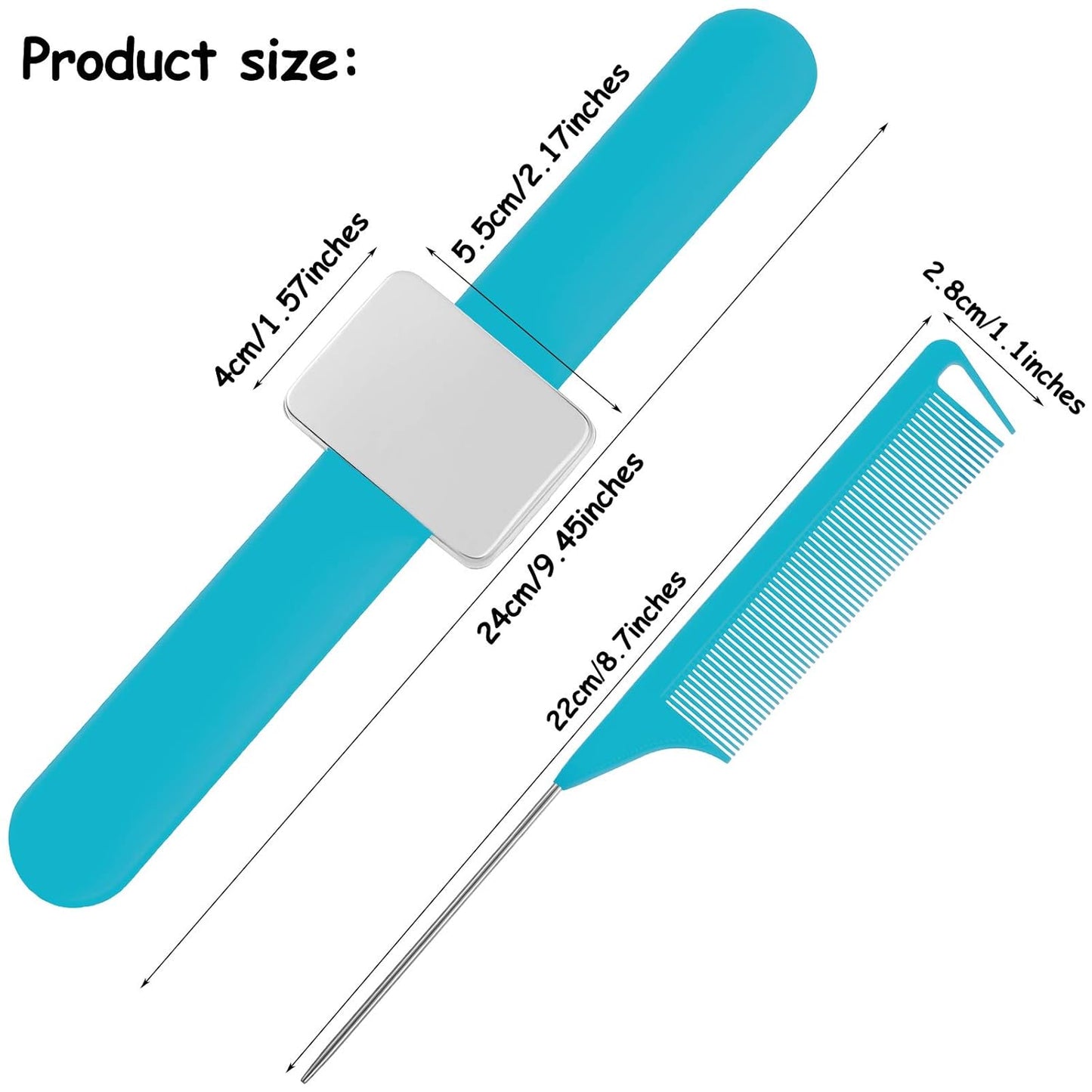 WILLBOND Magnetic Wrist Sewing Pincushion Wrist Magnetic Pin Holder Wristband Pin Cushion Holder with 3 Pcs Stainless Steel Pintail Comb Rat Tail Comb for Hair Clips Hand Sewing(Blue)