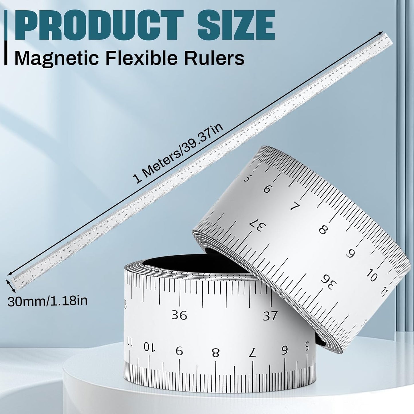 2 Pcs 39.37 Inch Magnetic Ruler Flexible Magnetic Ruler Magnet Measuring Tape with Both Inches and Centimeters, Suitable for Whiteboard, Lathes, Workshops, Table Saws, Mills, Easy to Take