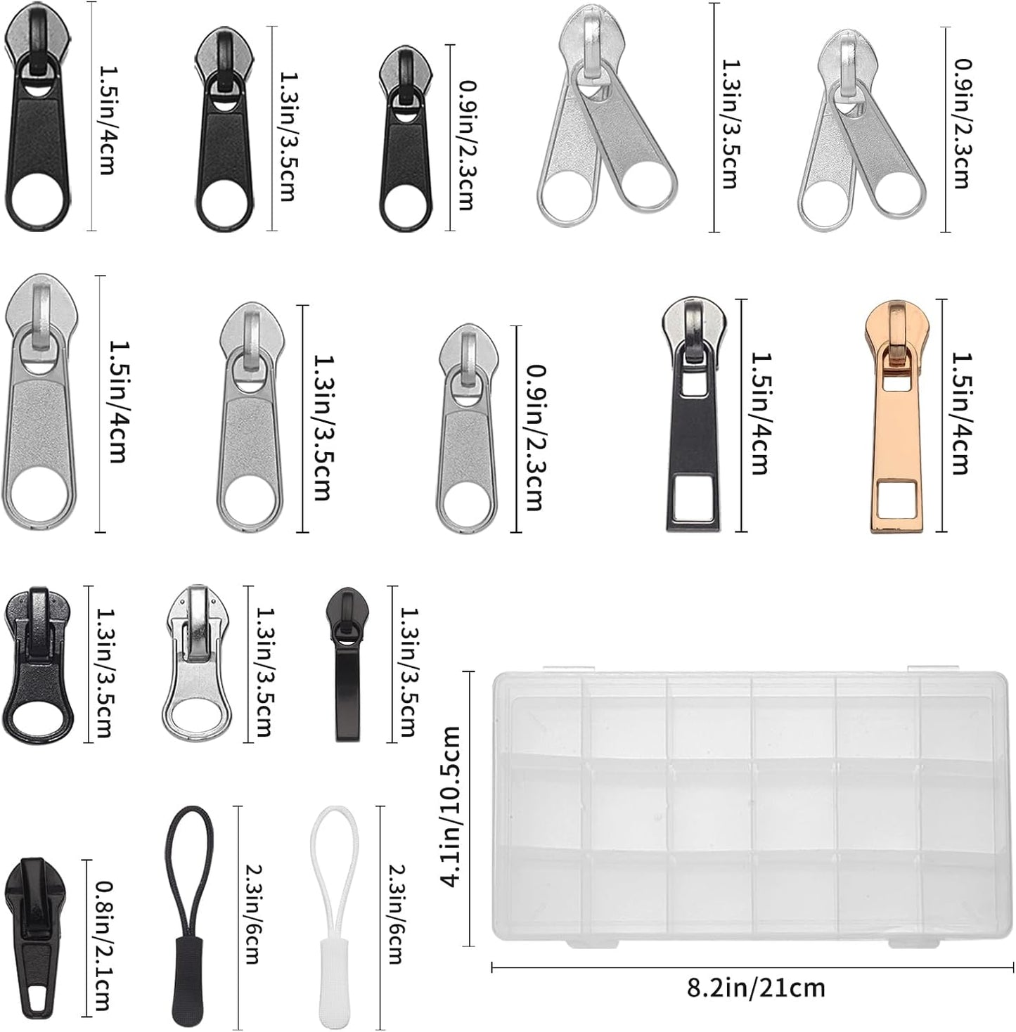 JEXZON Zipper Repair Kit (380 Pieces), #3#5#8 Zipper Slider Replacement for Clothing, Jackets, Boots, Purses, Backpacks