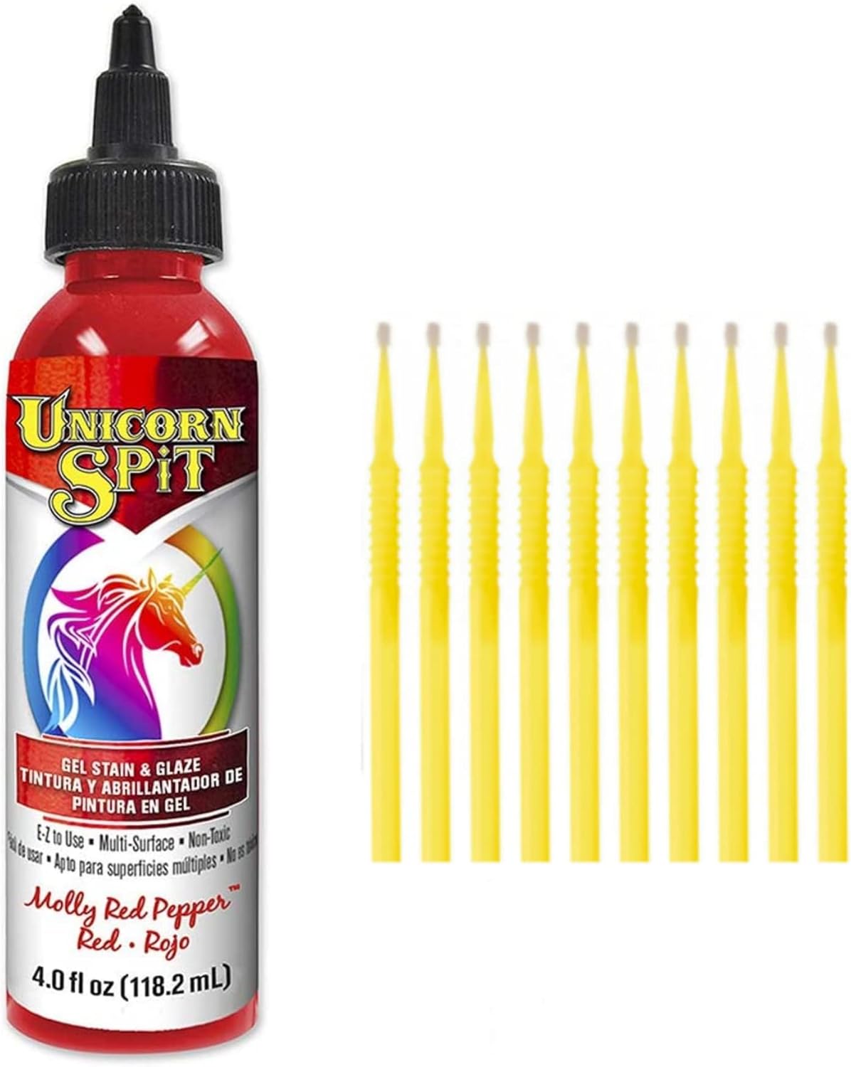 Unicorn SPiT Gel Stain and Glaze in One - Molly Red Pepper 4 oz. Bottle Detail Sticks