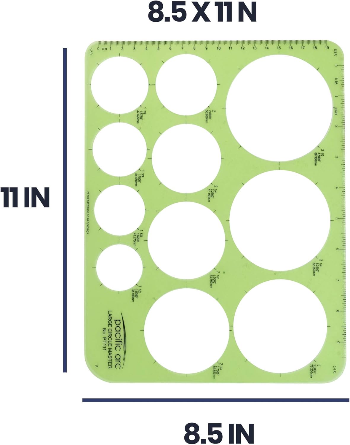 Pacific Arc Template: Large Circle Master, 11 Circles, 1.5" to 3.5" 8.5" x 11"