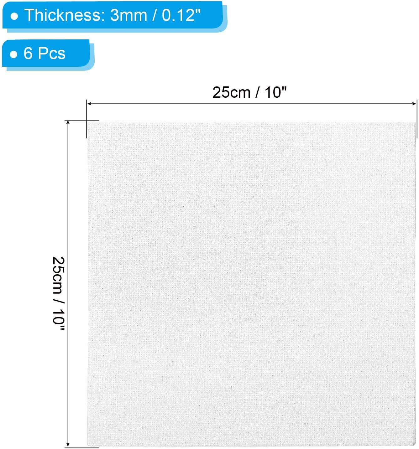 PATIKIL 10x10 Canvas Boards for Painting, 6 Pack 100% Cotton Square Triple Primed Stretched Blank Art Canvas Panel Bulk Thin for Acrylic, Oil, Tempera Paints, White