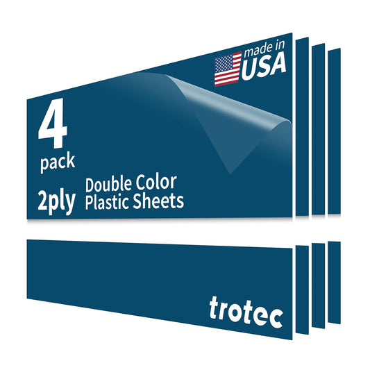 Trotec TroLase | 12"x20"x1/16", 4 Pcs | Blue/White | 2 Ply | Modified Acrylic | Laser Engraving Double Color Plastic Sheet | Engraving Blanks for Laser, Saw, Guillotine | Made in USA