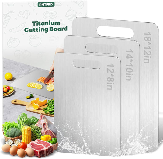 Titanium Cutting Board Set of 3,Premium Non-Slip,Food-Grade,Knife-Friendly Chopping Boards,Lightweight,Durable,Dishwasher Safe,Ideal for Meat Vegetables Fruits,Kitchen and Camping Essentials (3)