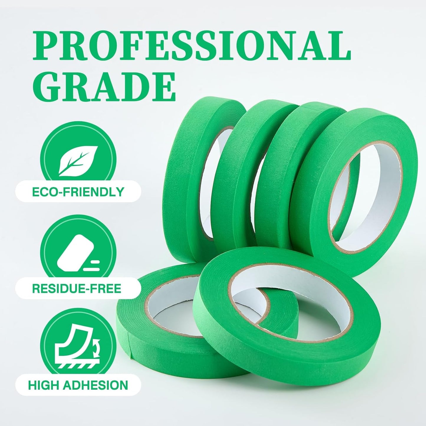 Premium Green Masking Tape,Painters Tape,Green Painters Tape For Automotive,Diy Paper Arts & Crafts, Spraying Drywall Paint, No Residue & Easy To Clean Up,6pcs 0.7inches X 54 Yd Painter's Tape