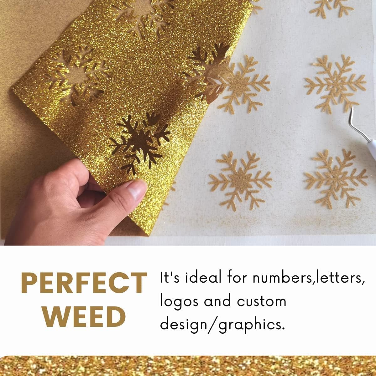 Gold Glitter HTV Heat Transfer Vinyl Bundle 8 sheets-12 x12 Iron on Vinyl for T Shirts Hats Clothing Compatible with Cricut Cameo Heat Press Machine