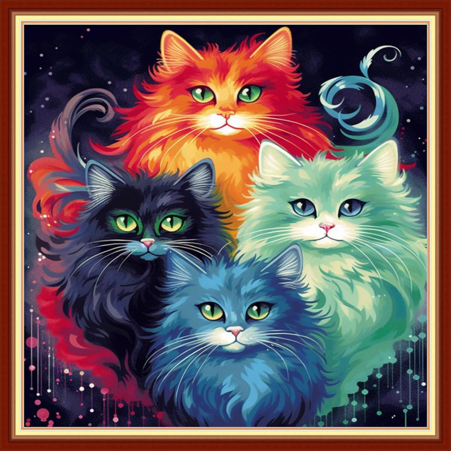 DMCVIVR Stamped Cross Stitch Kits for Adults Beginners Embroidery Kits 11CT Needlepoint Kits Cross Stitch Patterns Embroidery Patterns&Colorful Cat 18x18 inch