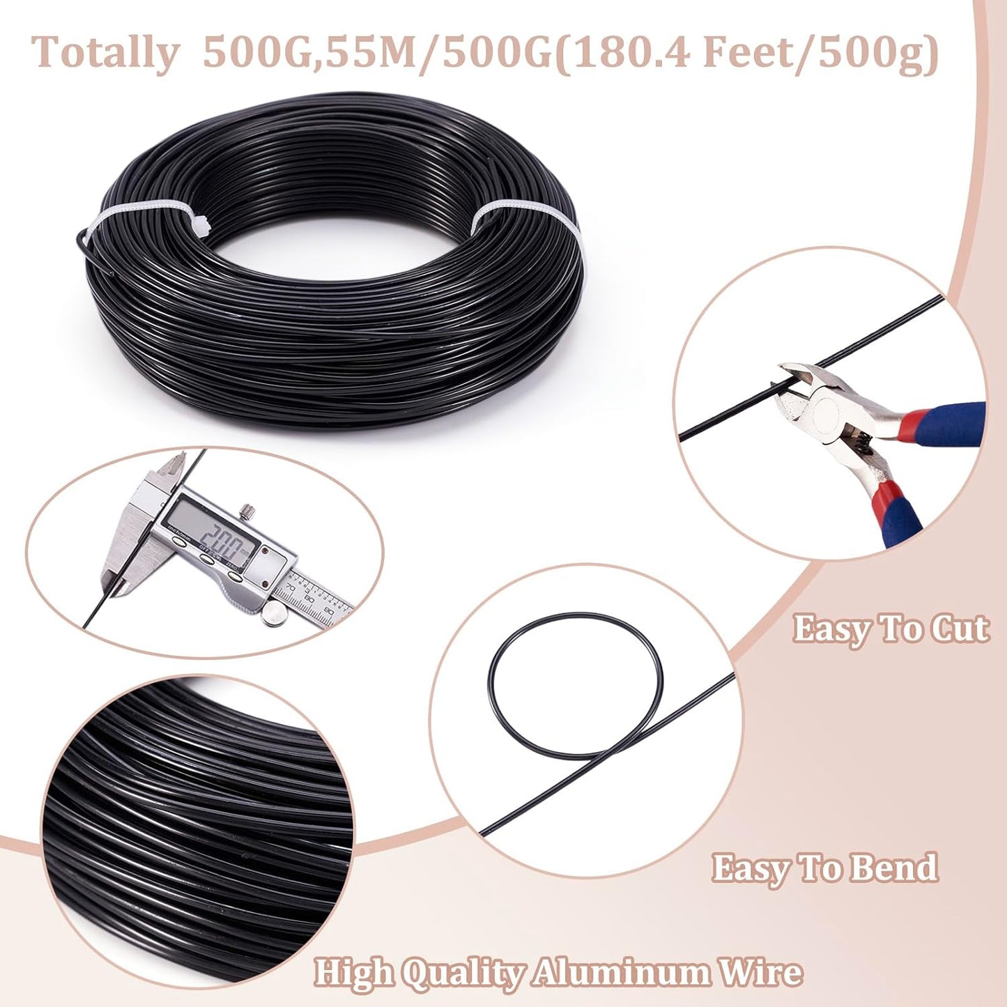 Fashewelry 180 Feet 12 Gauge Aluminum Wire Black Bendable Metal Craft Wire for Beading Jewelry Craft Making