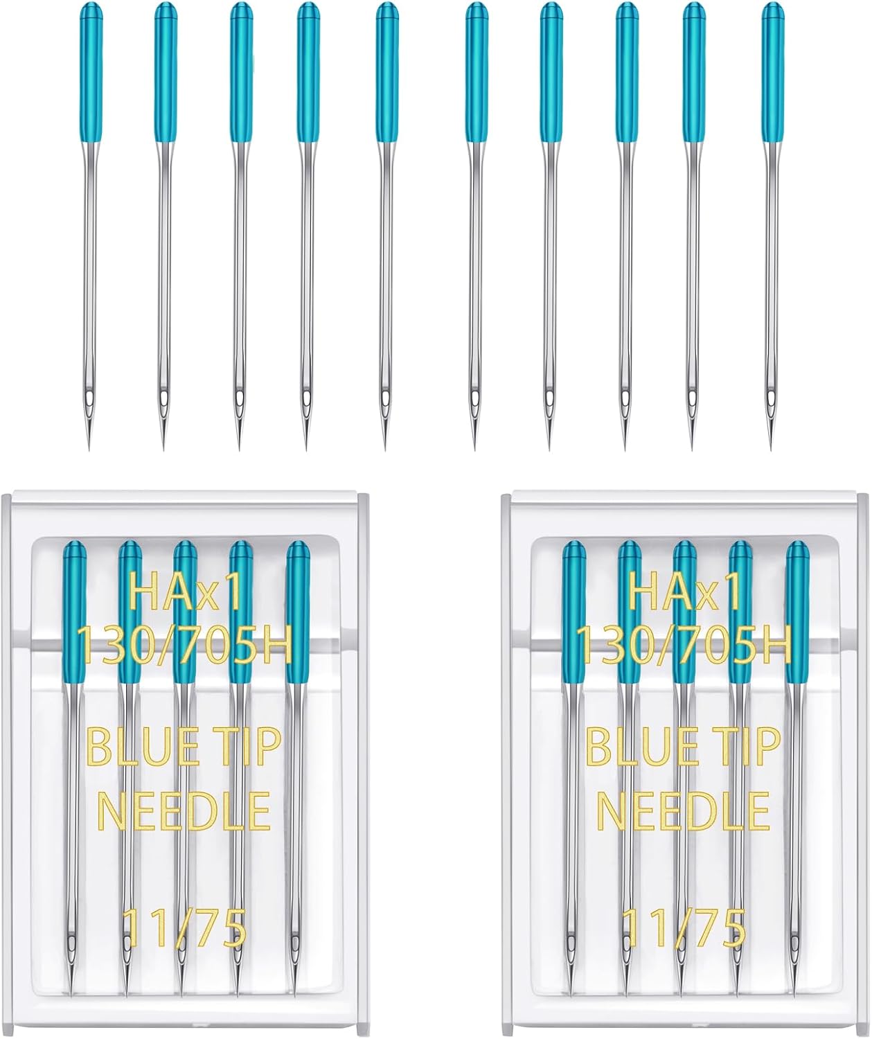 YICBOR Sewing Machine Needles, Universal Regular Point Flat Shank Sewing Needles HAX1 130/705H Compatible with Singer, Brother, Janome, Pfaff and Other Brand Sewing Machine (Blue Size 11-2pack)