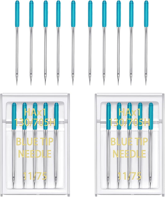 YICBOR Sewing Machine Needles, Universal Regular Point Flat Shank Sewing Needles HAX1 130/705H Compatible with Singer, Brother, Janome, Pfaff and Other Brand Sewing Machine (Blue Size 11-2pack)